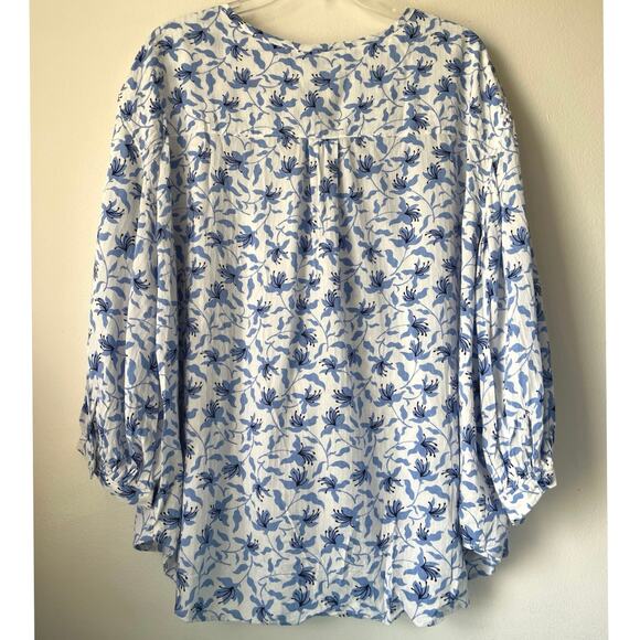 Caslon Floral Split Neck Blouse Womens Size 2X Drop Tail Hem Work Feminine Boho - Picture 4 of 13